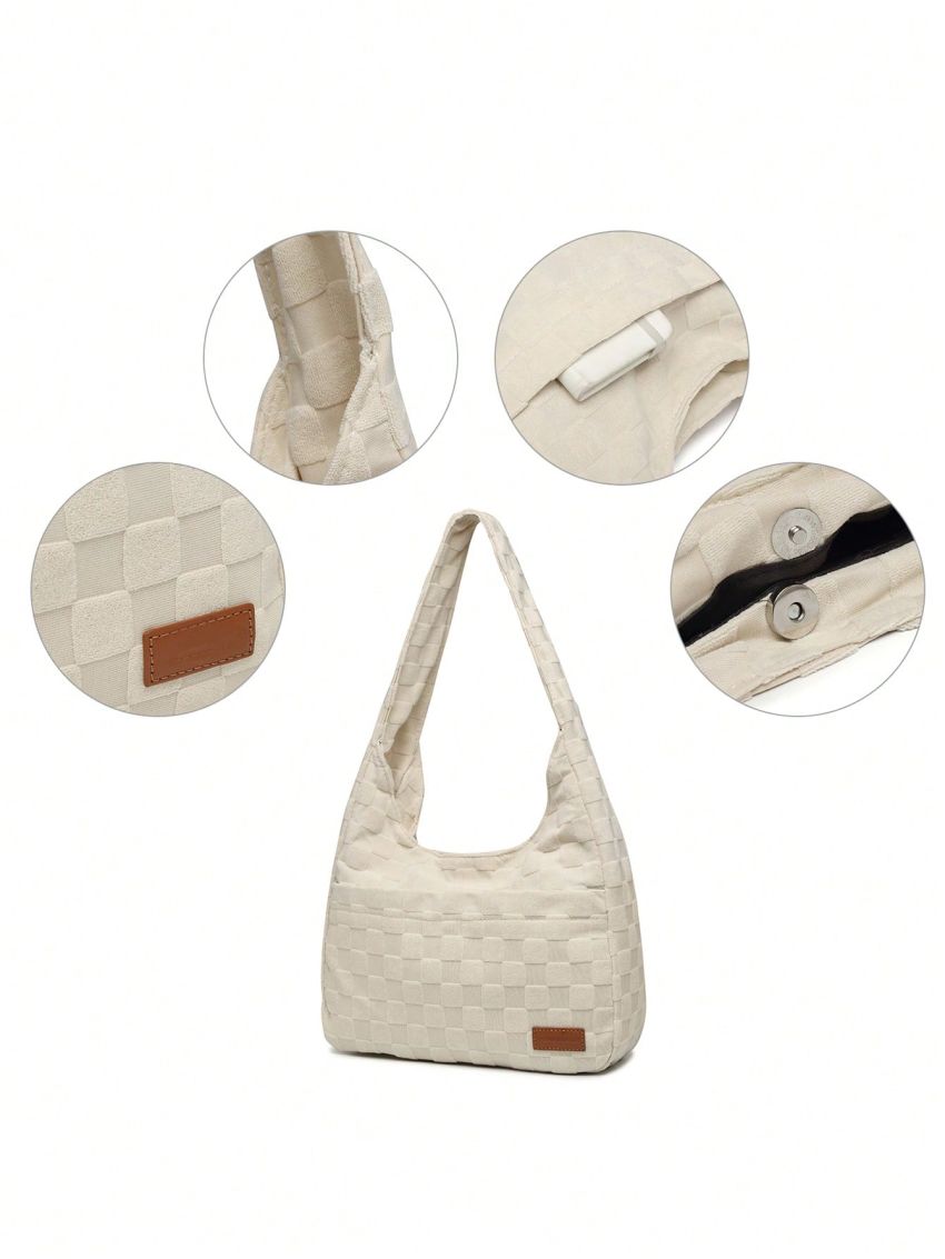 Checkered Pattern Letter Patch Decor Hobo Bag