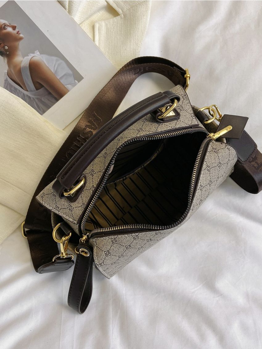 Small Boston Bag All Over Print Top Handle PU For Office