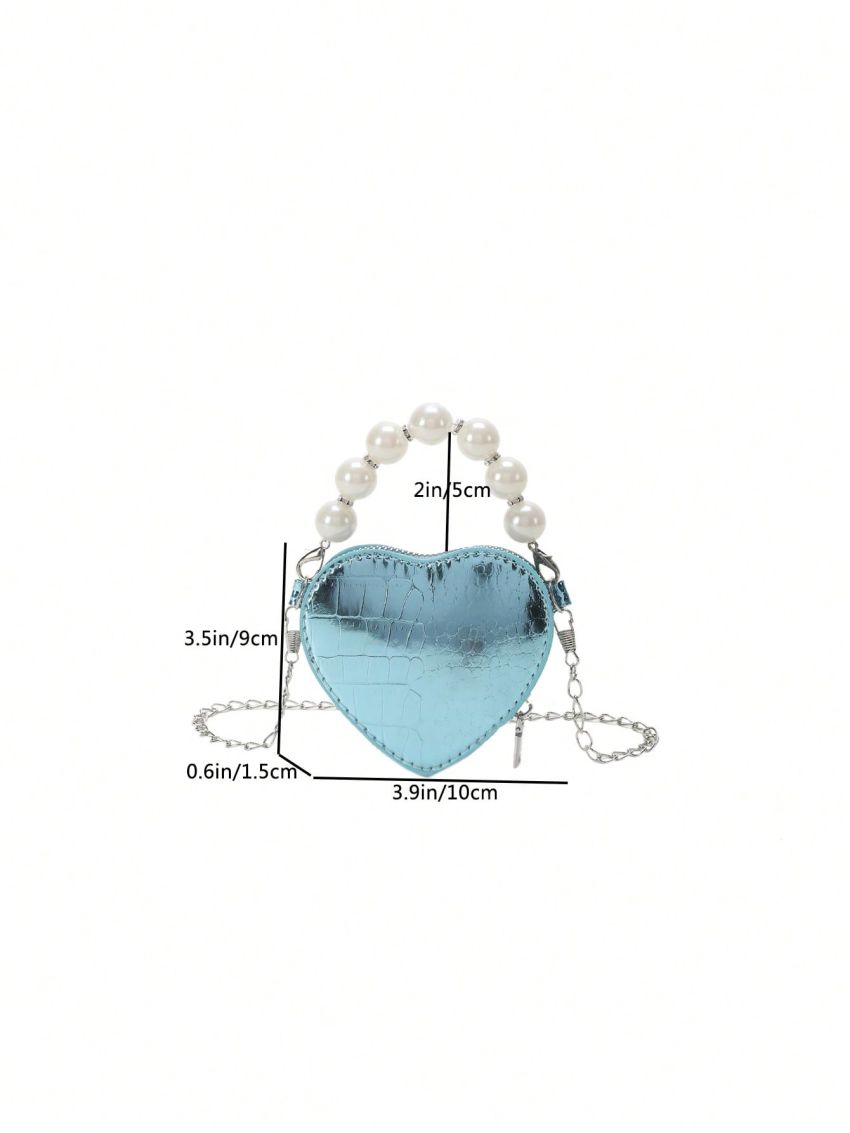 Mini Novelty Bag Crocodile Embossed Heart Design Pearl Decor