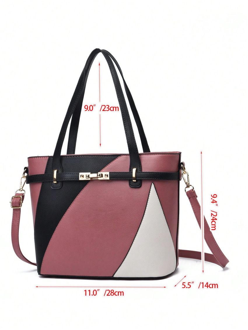 Medium Square Bag Colorblock Metal Decor Double Handle For Daily, Mothers Day Gift For Mom