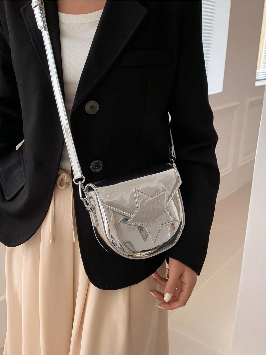 Mini Saddle Bag Star Decor Gold Flap Adjustable Strap