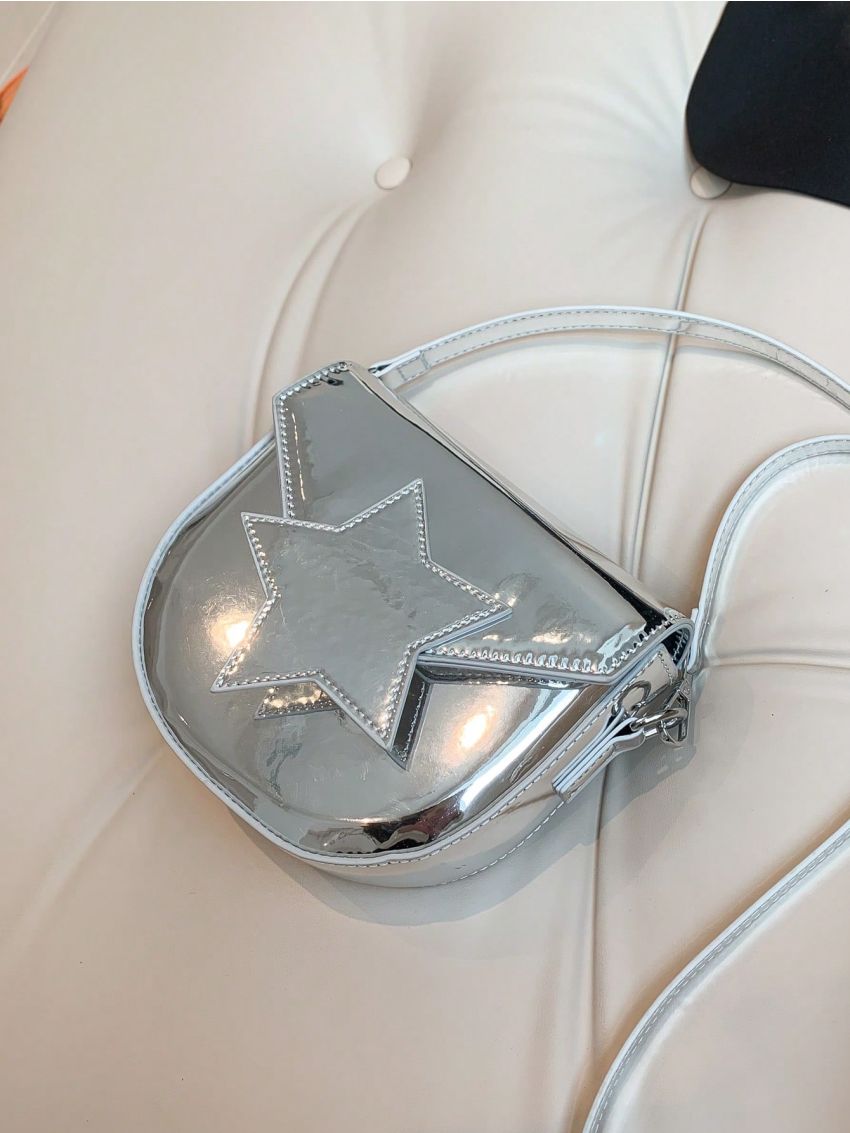 Mini Saddle Bag Star Decor Gold Flap Adjustable Strap