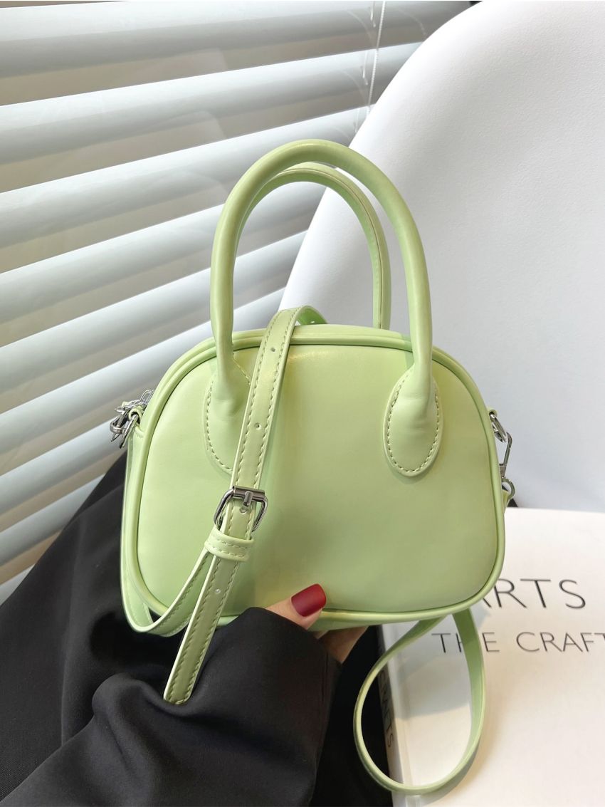 Mini Square Bag Minimalist Pink Double Handle Zipper PU