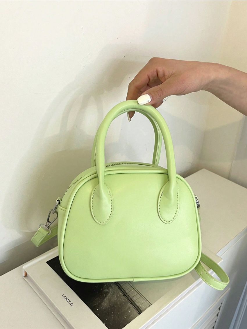 Mini Square Bag Minimalist Pink Double Handle Zipper PU