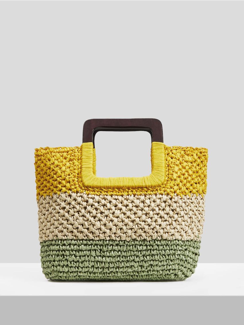 VCAY Colorblock Straw Bag