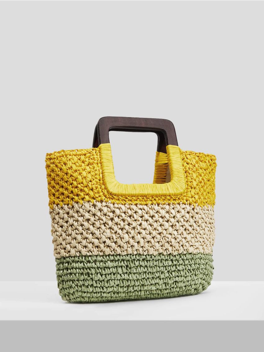 VCAY Colorblock Straw Bag