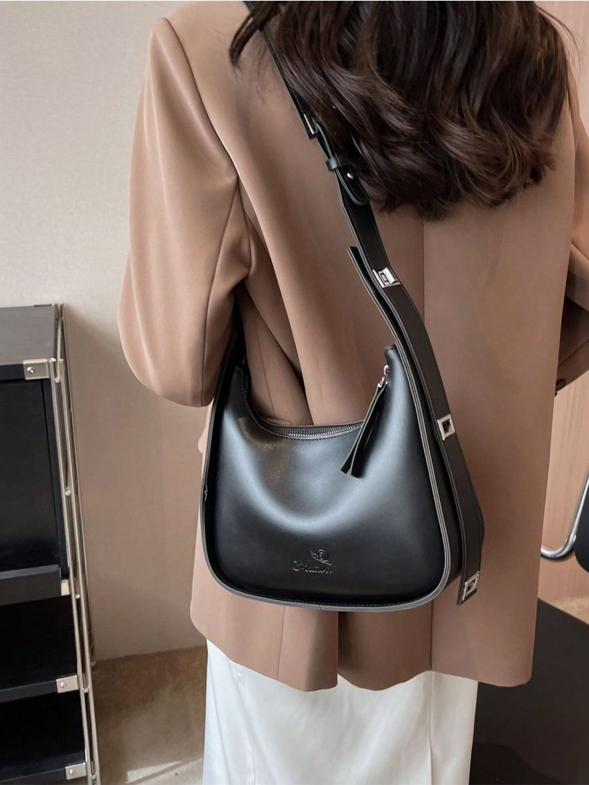 Small Hobo Bag Minimalist Snail & Letter Embossed Zipper PU