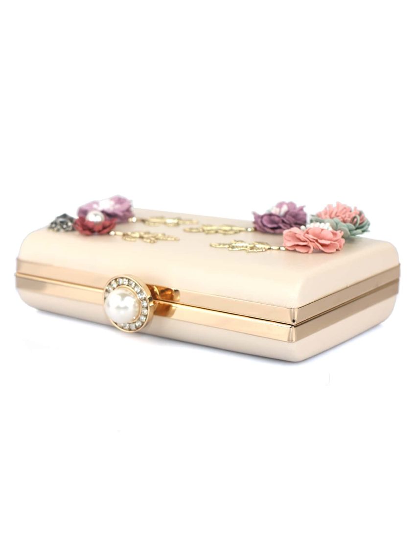 Mini Box Bag Fashionable Faux Pearl & Flower Decor Chain PU For Party