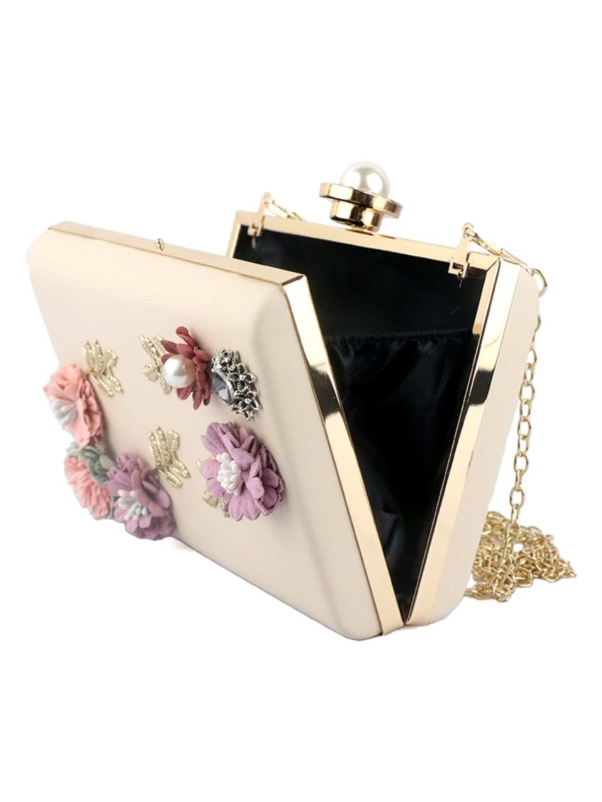 Mini Box Bag Fashionable Faux Pearl & Flower Decor Chain PU For Party