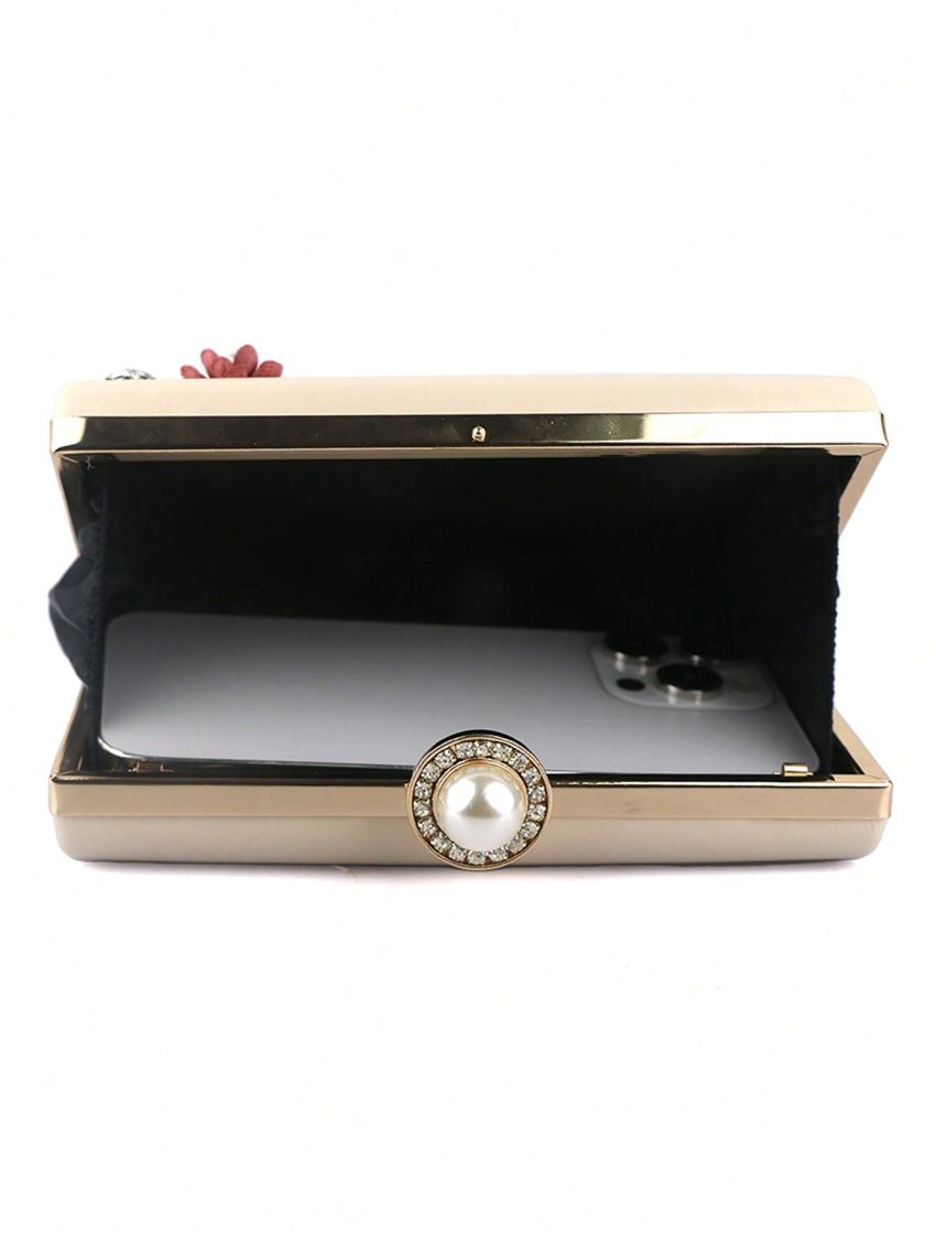 Mini Box Bag Fashionable Faux Pearl & Flower Decor Chain PU For Party