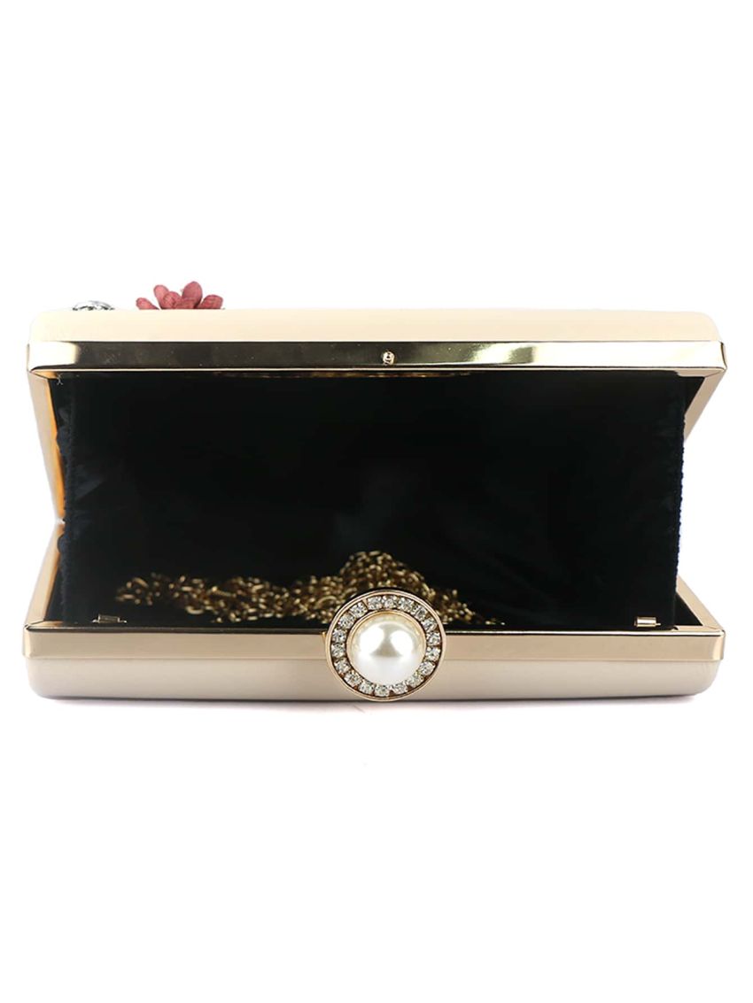 Mini Box Bag Fashionable Faux Pearl & Flower Decor Chain PU For Party