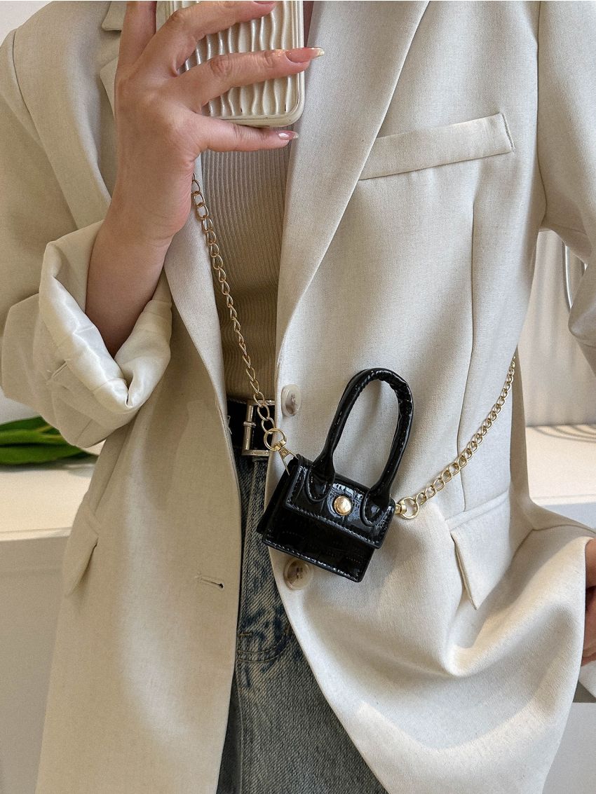 Mini Square Bag Crocodile Embossed Top Handle Chain Strap