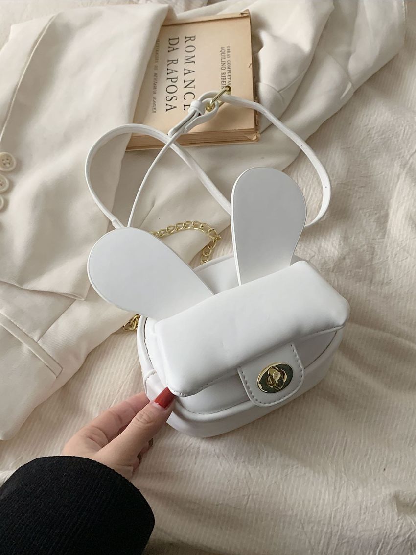 Mini Novelty Bag Fashionable Rabbit Ear Decor Turn-lock Chain PU