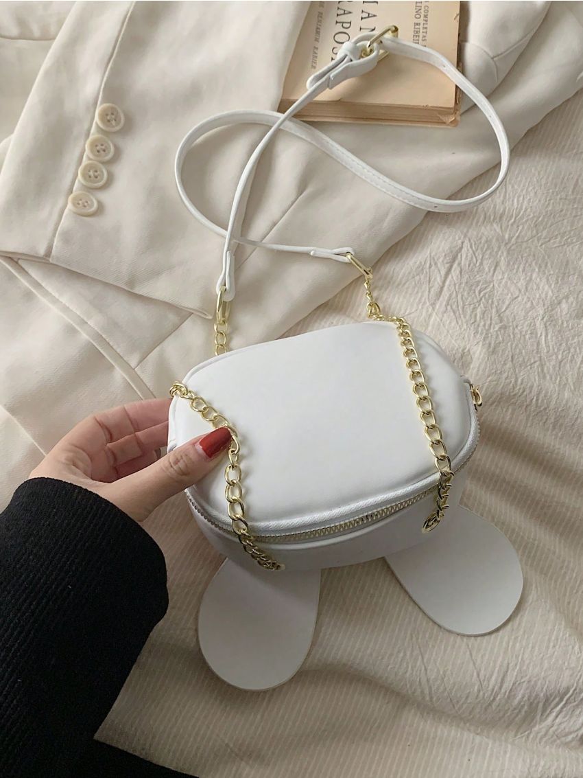 Mini Novelty Bag Fashionable Rabbit Ear Decor Turn-lock Chain PU