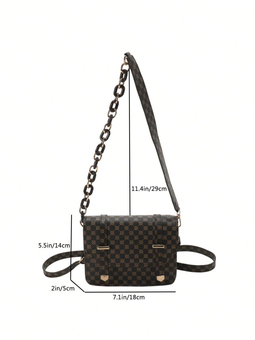 Mini Square Bag Fashionable Geometric Pattern Flap Chain PU