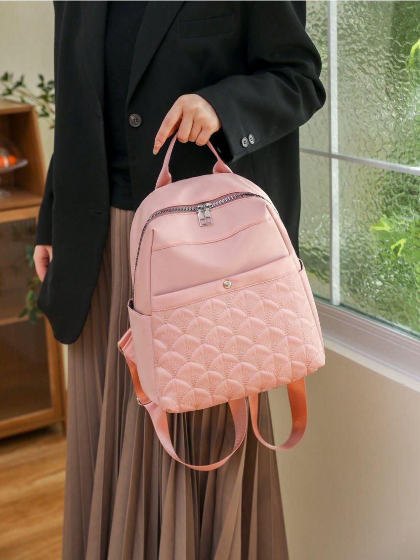 Pink Classic Backpack Casual Quilted Detail