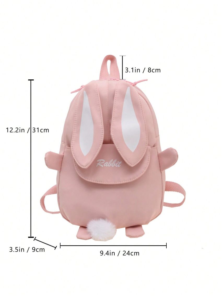 Letter Graphic Novelty Bag Pompom & Rabbit Ear Decor With Zipper