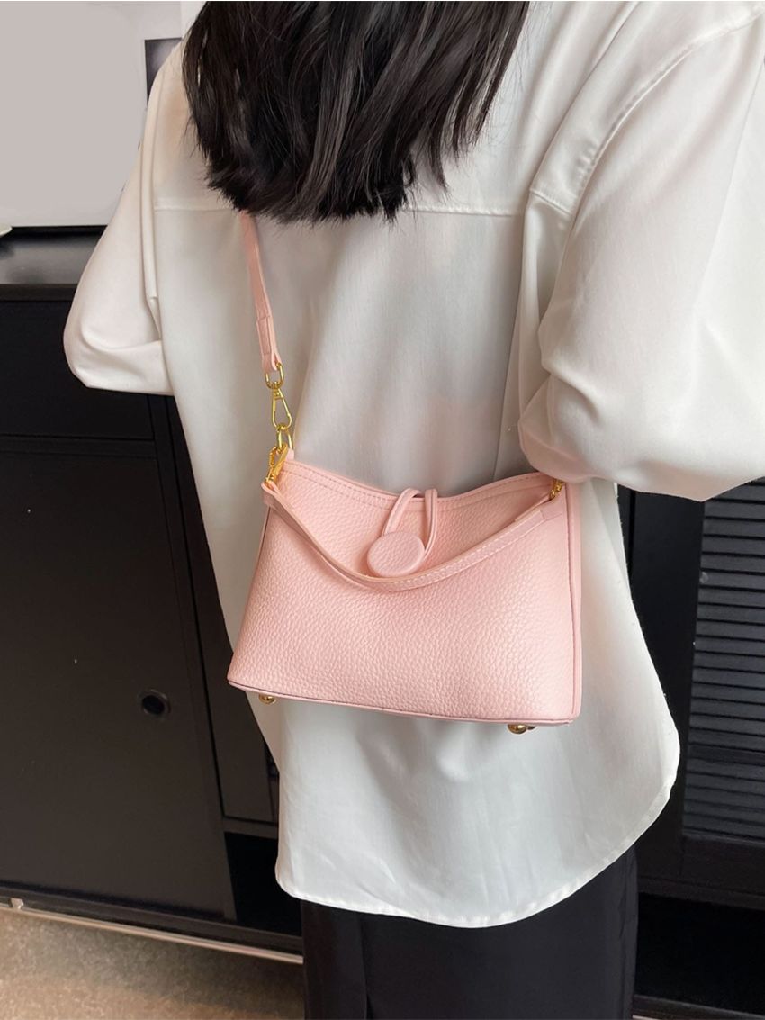 Litchi Embossed Bucket Bag Top Handle With Zipper PU