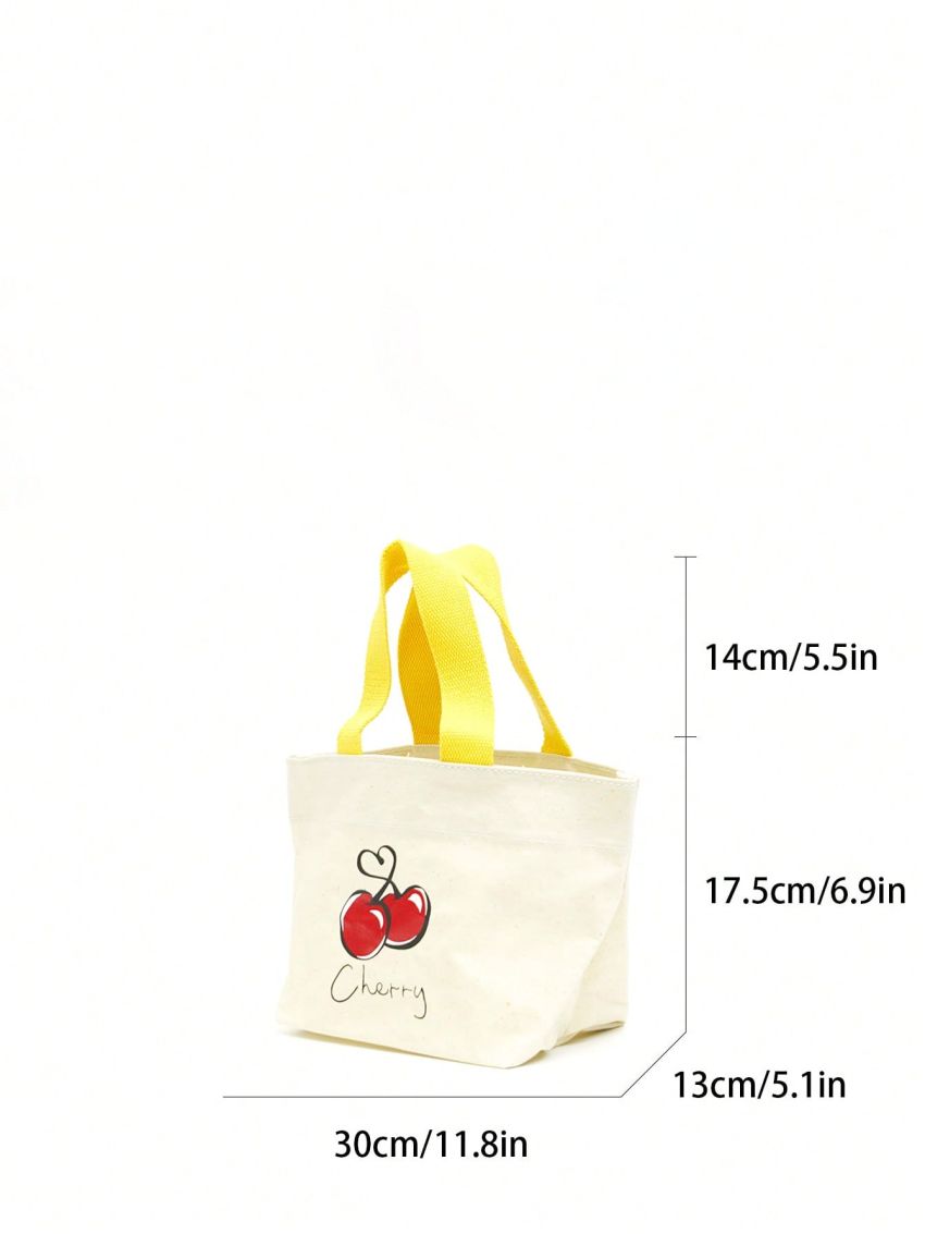 Cherry & Letter Graphic Shopper Bag No-closure Double Handle Polyester