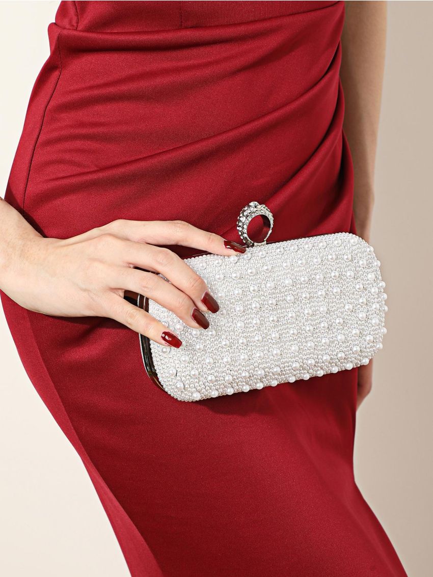 Mini Box Bag Faux Pearl Decor Chain Strap For Prom