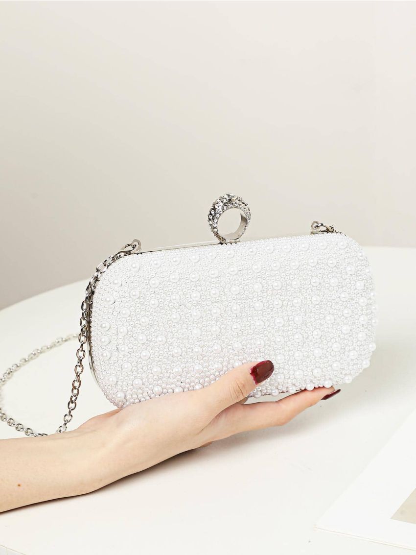 Mini Box Bag Faux Pearl Decor Chain Strap For Prom