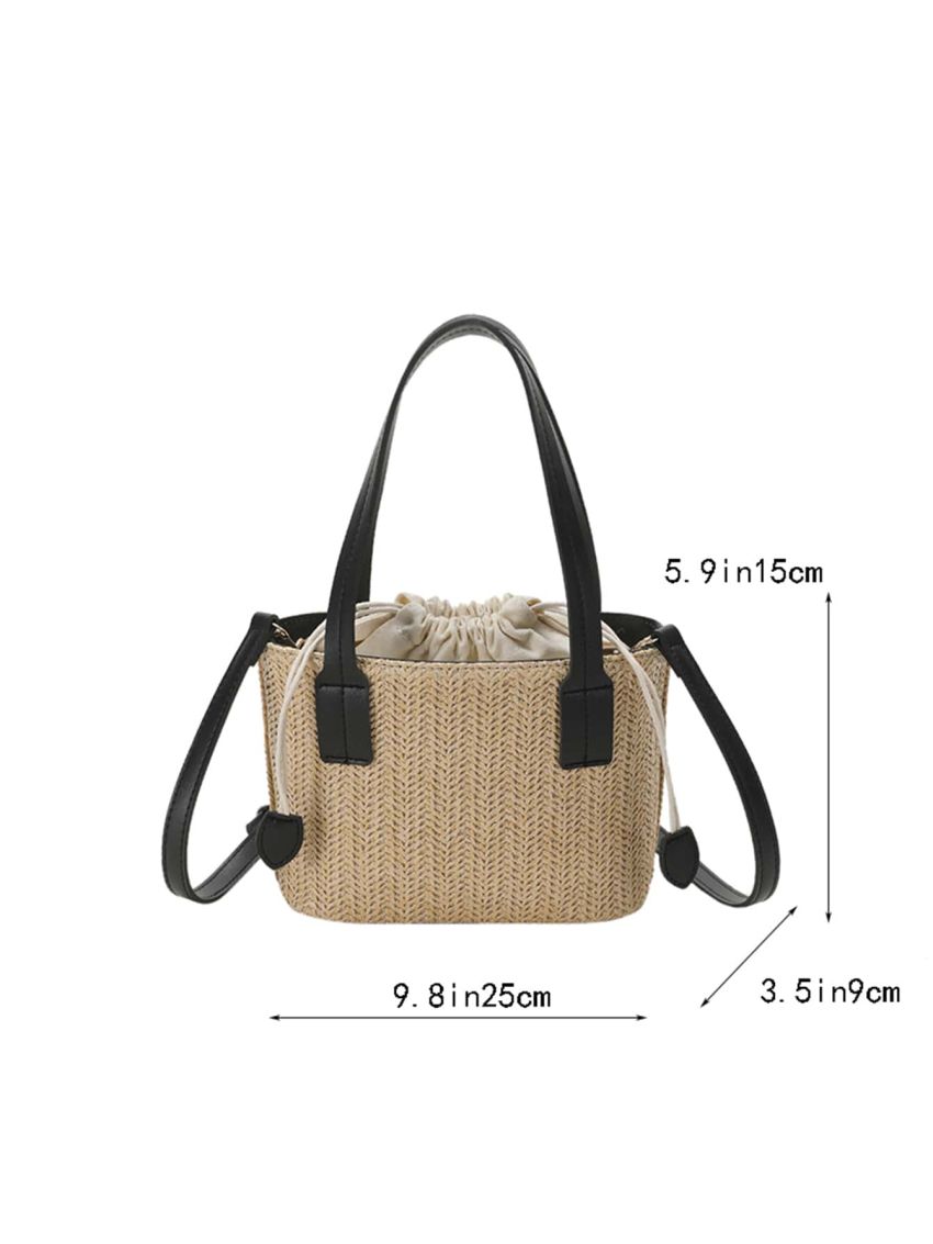 Medium Straw Bag Adjustable Double Handle Drawstring