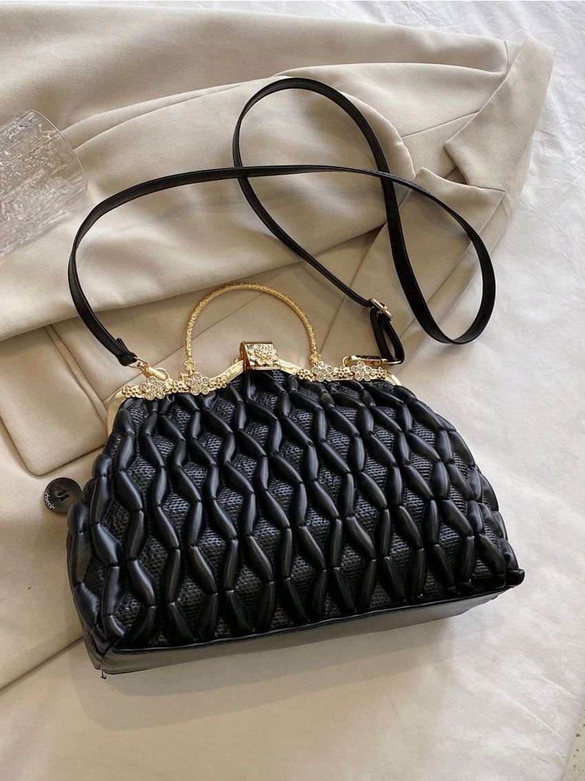 Embossed Detail Square Bag Black