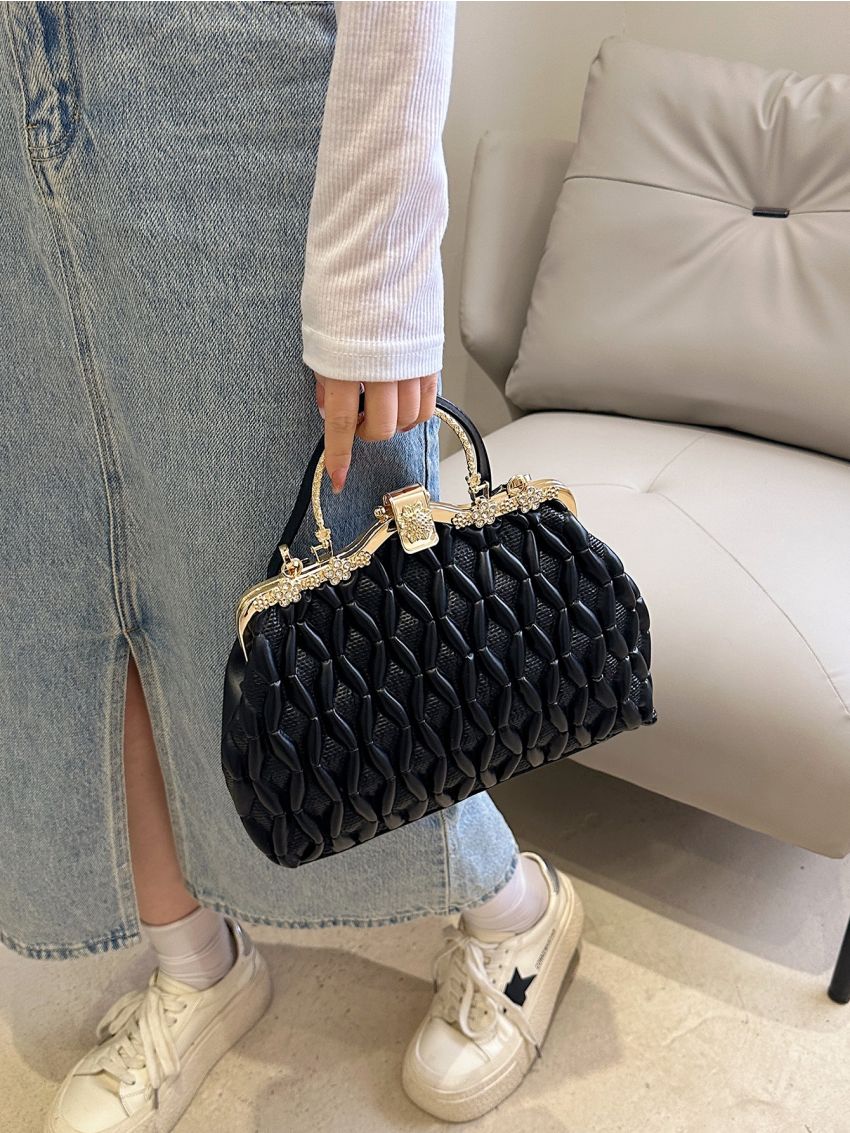 Embossed Detail Square Bag Black