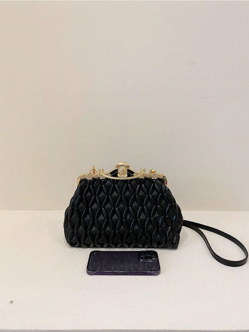 Embossed Detail Square Bag Black