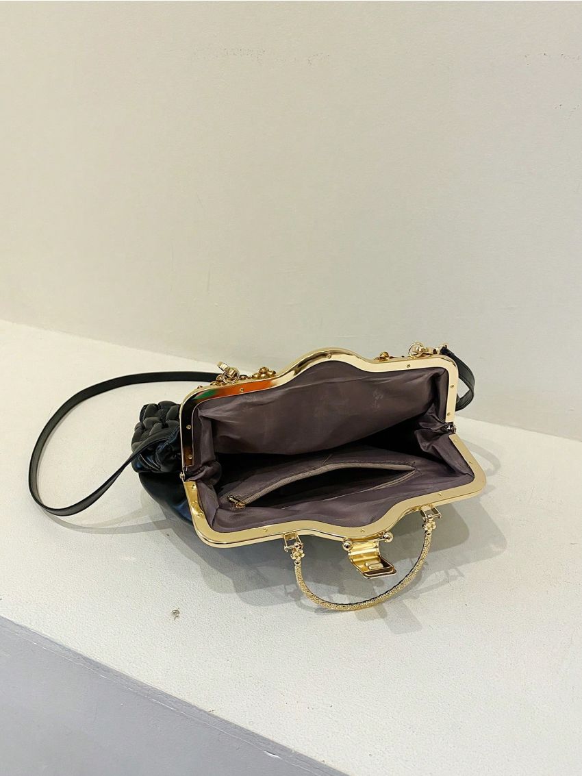 Embossed Detail Square Bag Black