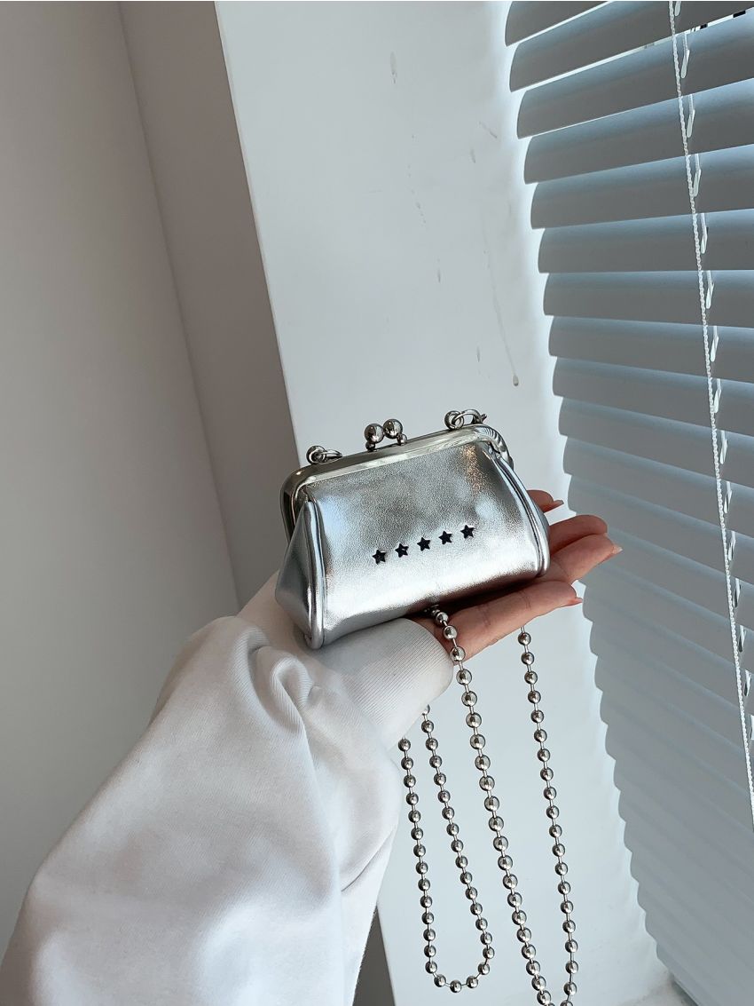 Mini Crossbody Bag Star Pattern Kiss Lock Chain Strap