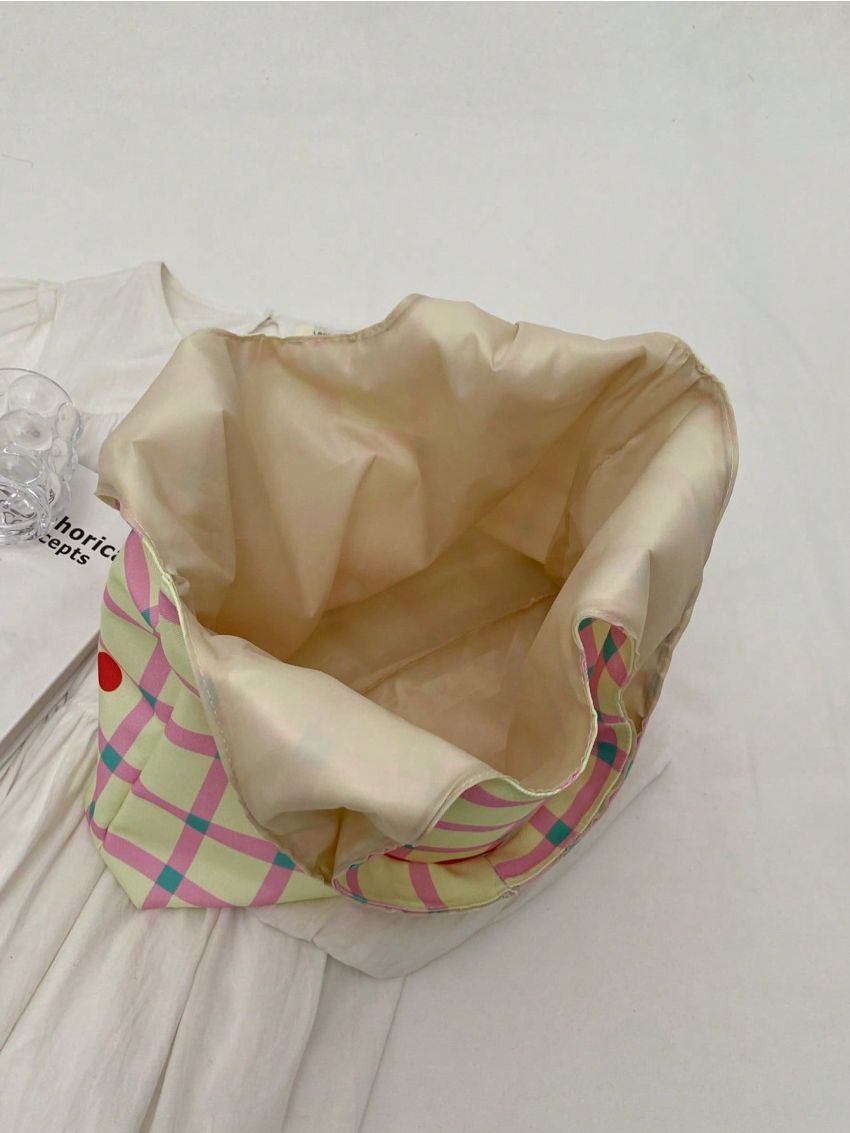 Plaid Pattern Shopper Bag Letter Graphic