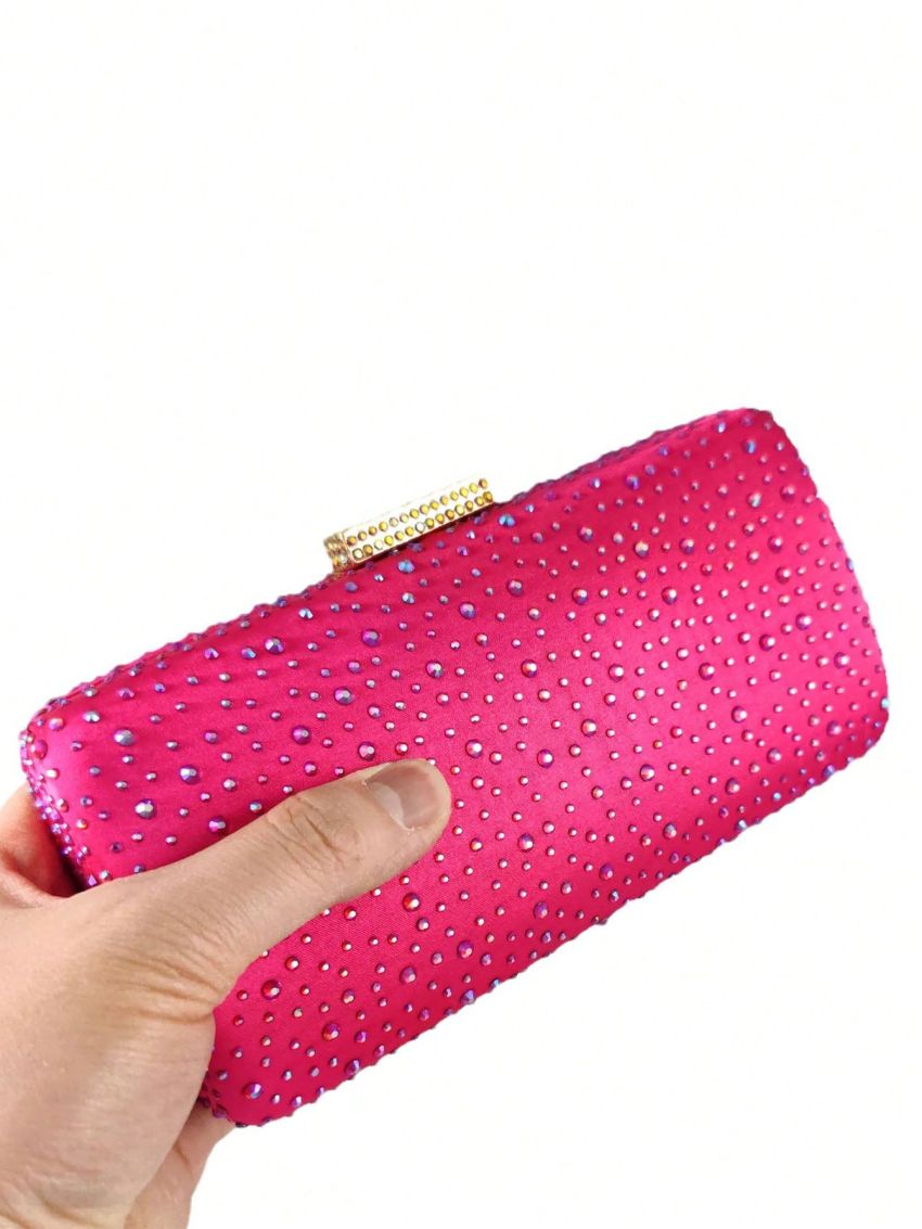 Mini Box Bag Satin Rhinestone Decor Chain Strap