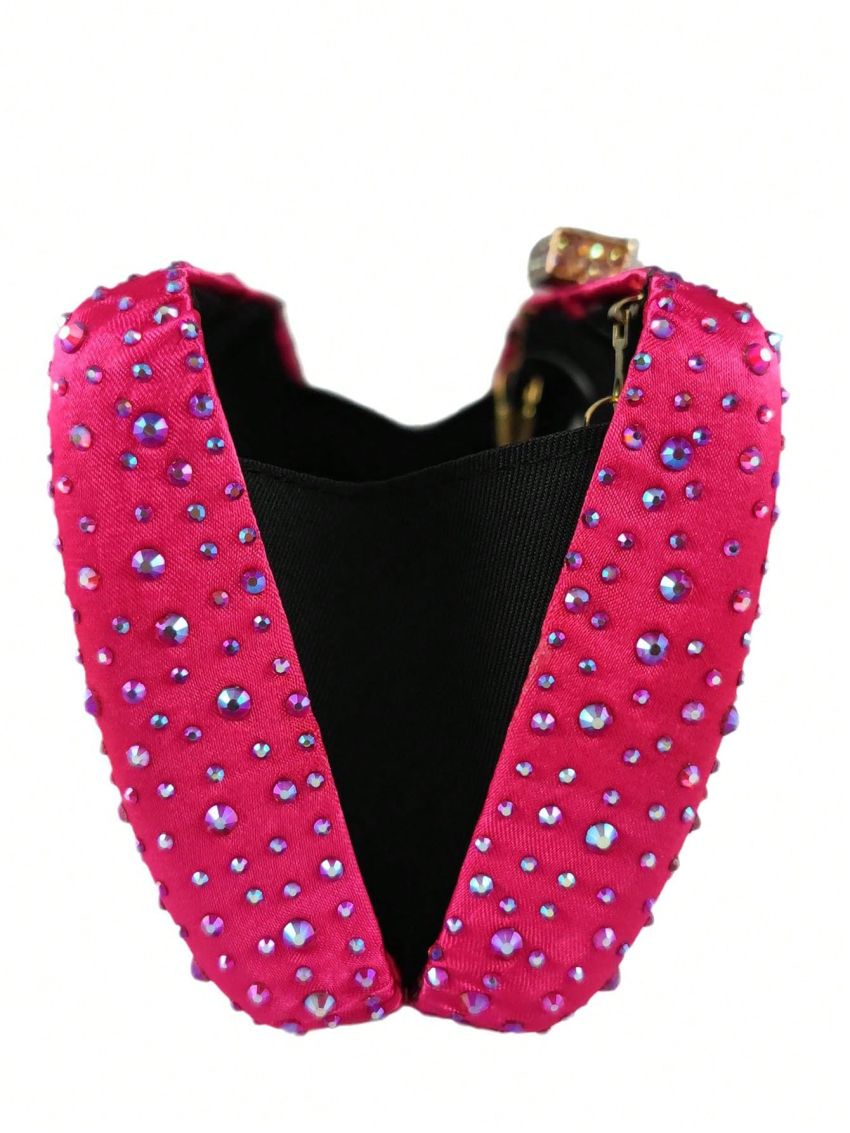 Mini Box Bag Satin Rhinestone Decor Chain Strap