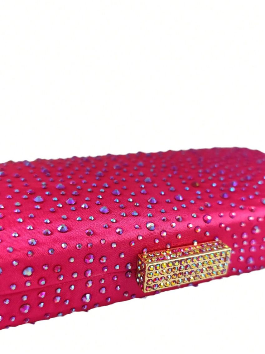Mini Box Bag Satin Rhinestone Decor Chain Strap