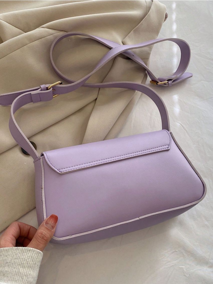 Letter Embossed Flap Square Bag Minimalist