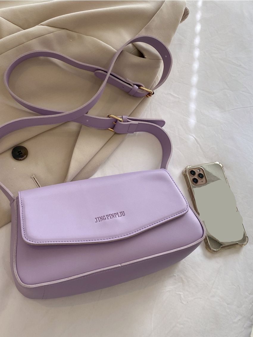 Letter Embossed Flap Square Bag Minimalist