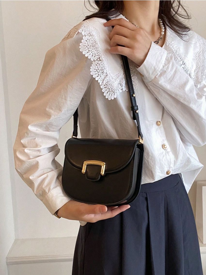 Mini Saddle Bag Brown Metal Decor Flap For Work