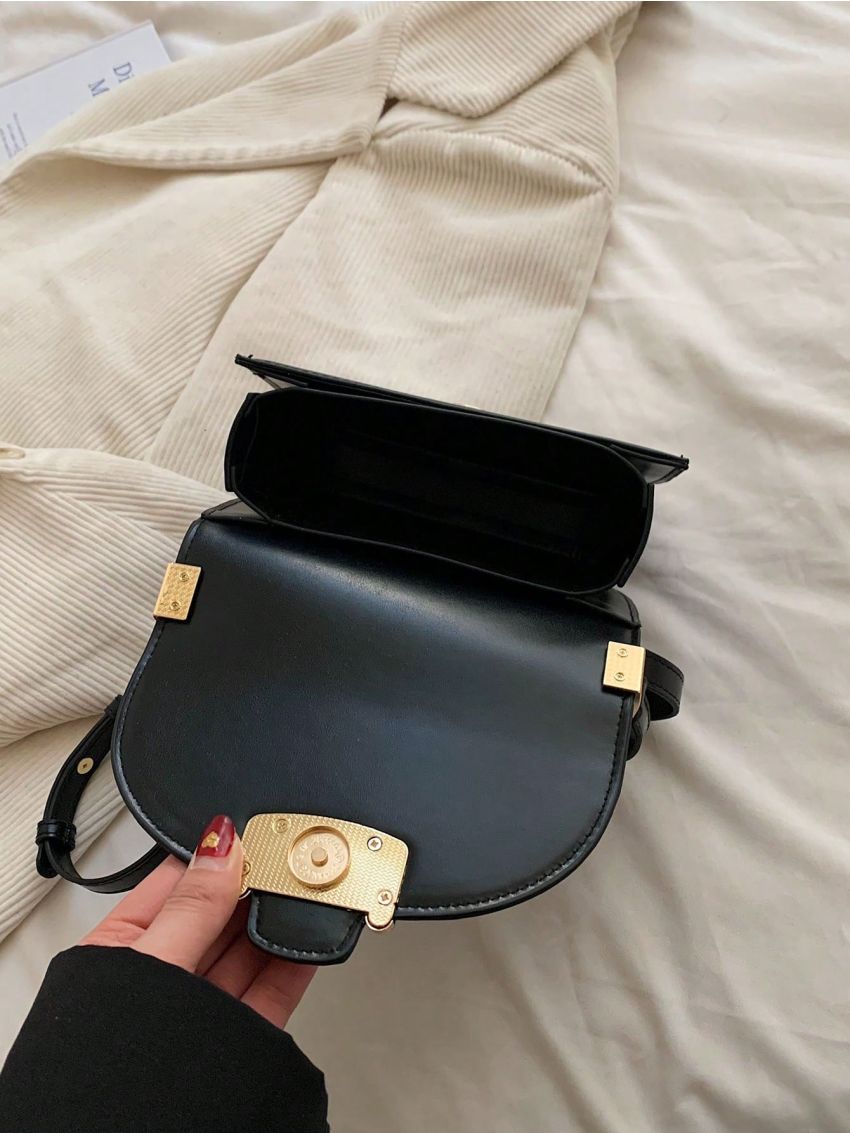 Mini Saddle Bag Brown Metal Decor Flap For Work