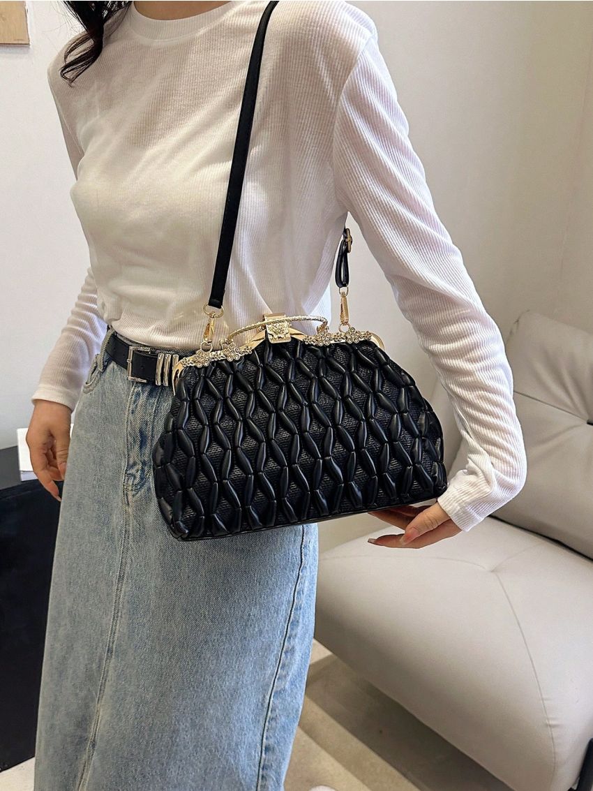 Embossed Detail Square Bag Black