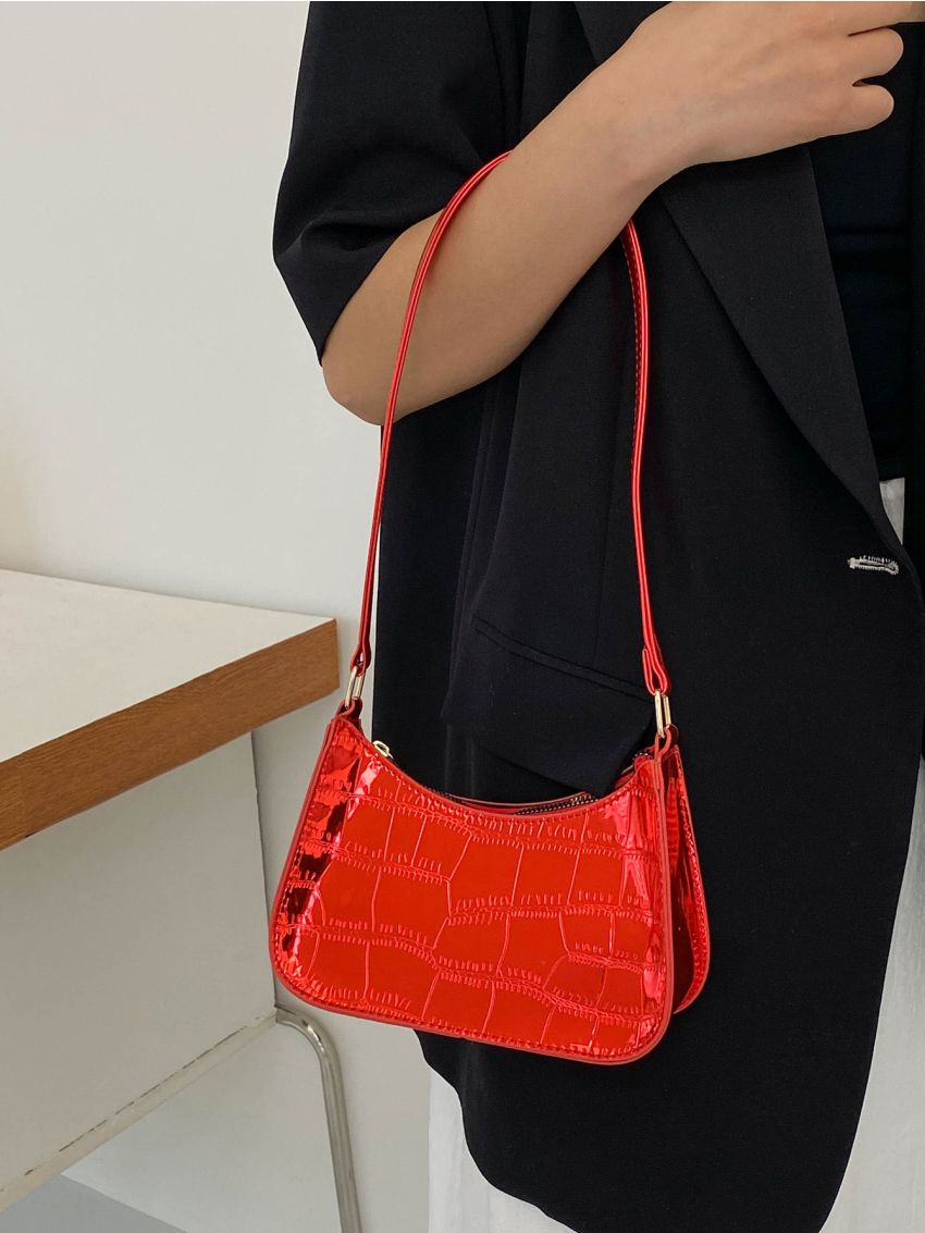 Mini Hobo Bag Crocodile Embossed Metallic Funky