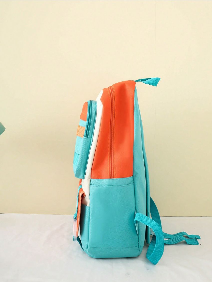 4pcs Bag Set Backpack Shoulder Bag Crossbody Bag Pencil Case Colorblock Preppy