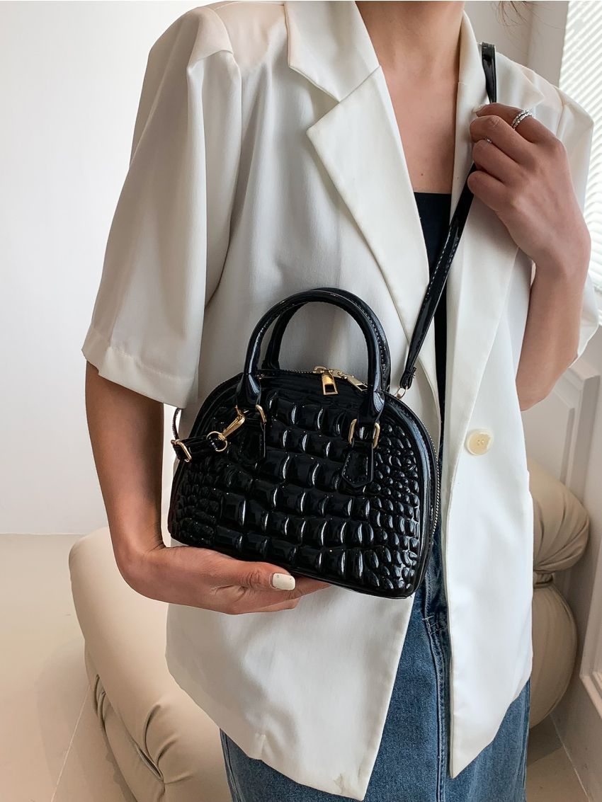 Small Dome Bag Crocodile Embossed Metallic Funky