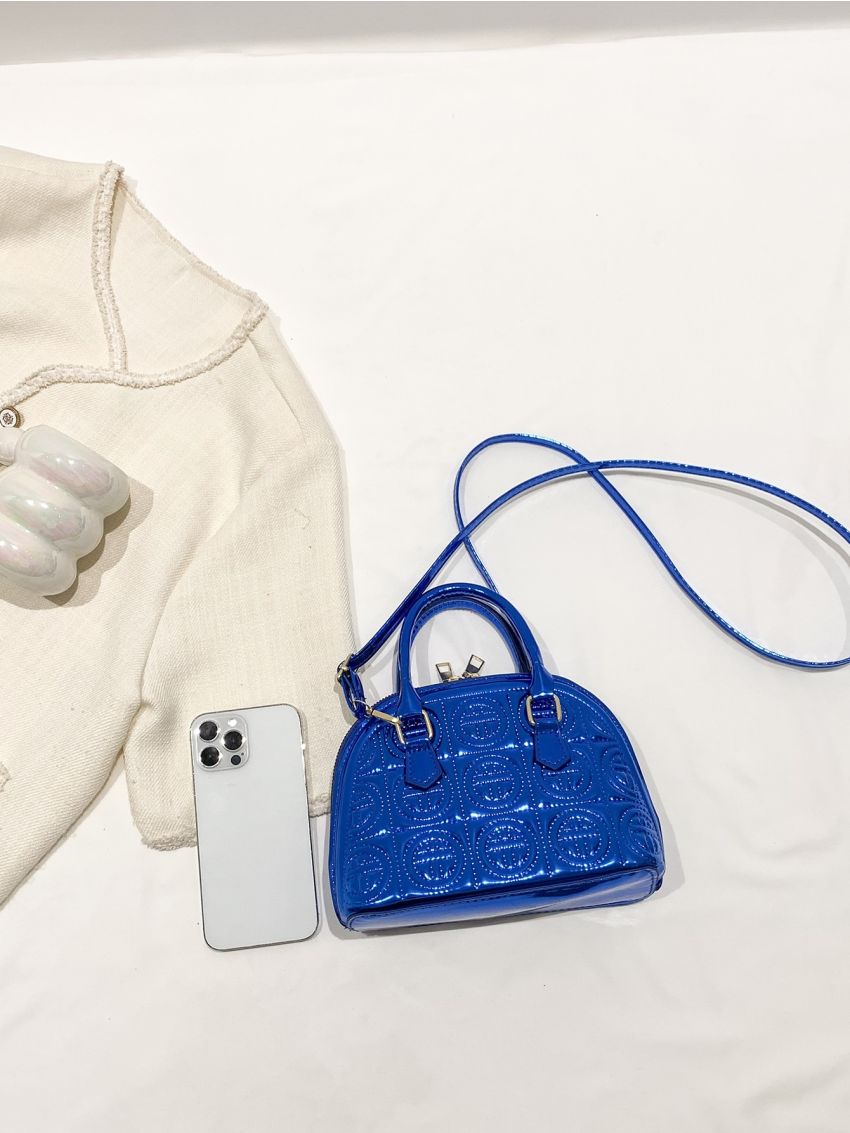 Small Dome Bag Quilted Pattern Metallic Blue Funky