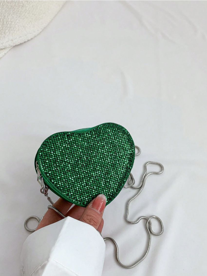 Mini Novelty Bag Sequin Decor Chain Strap Heart Shaped