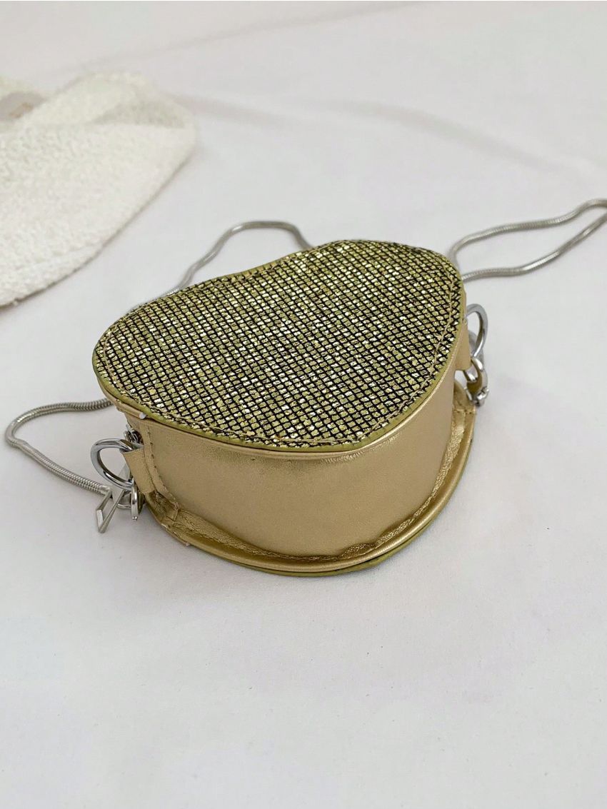 Mini Novelty Bag Sequin Decor Chain Strap Heart Shaped