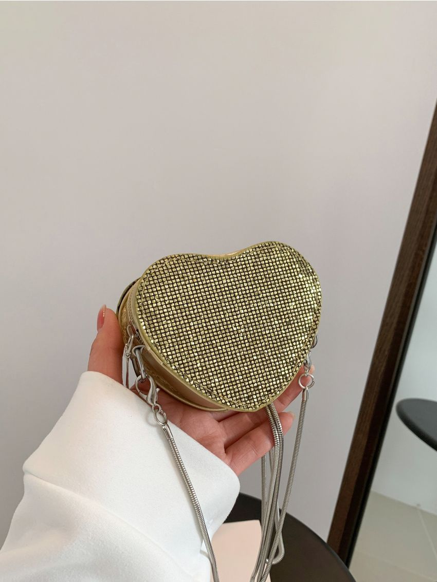 Mini Novelty Bag Sequin Decor Chain Strap Heart Shaped