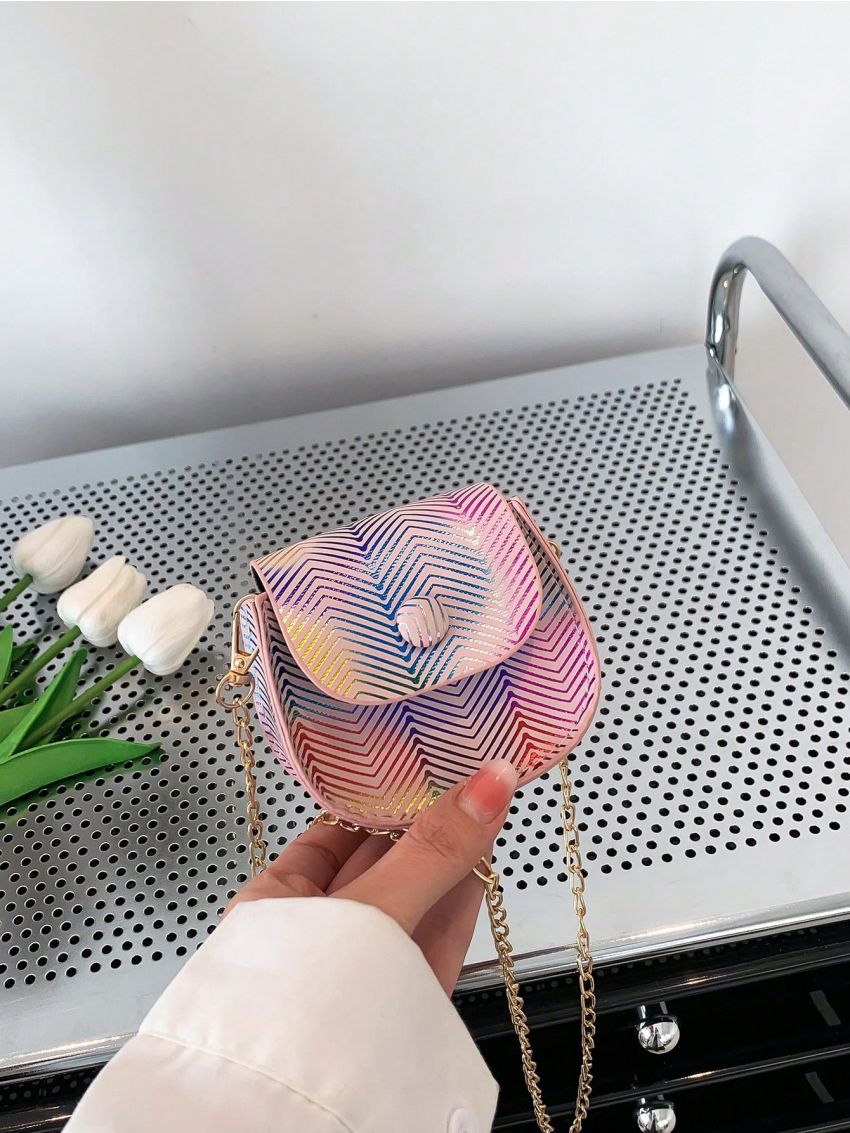 Mini Saddle Bag Chevron Pattern Chain Strap