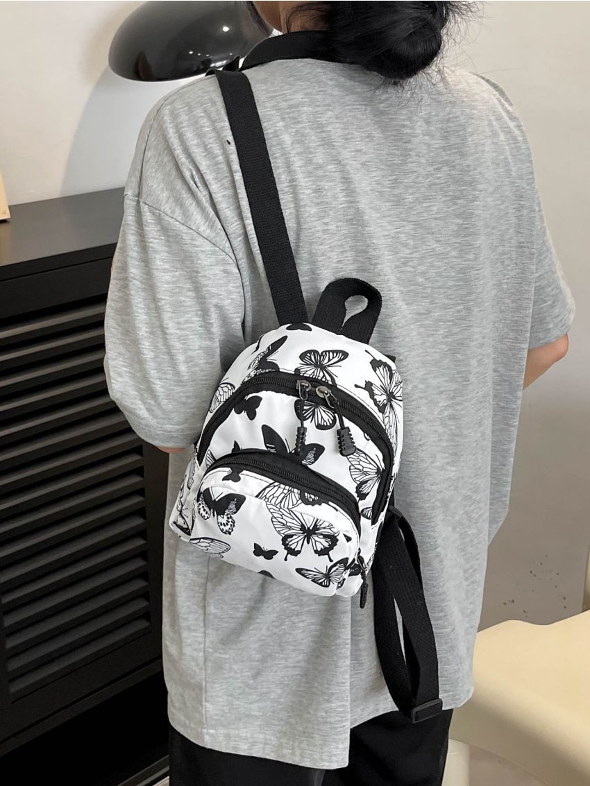 Animal Print Nylon Backpack, Women's Fashion Multi Zipper Schoolbag, Small Purse For Work & School