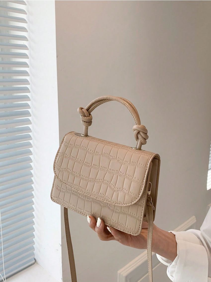 Crocodile Embossed Square Bag Mini Flap